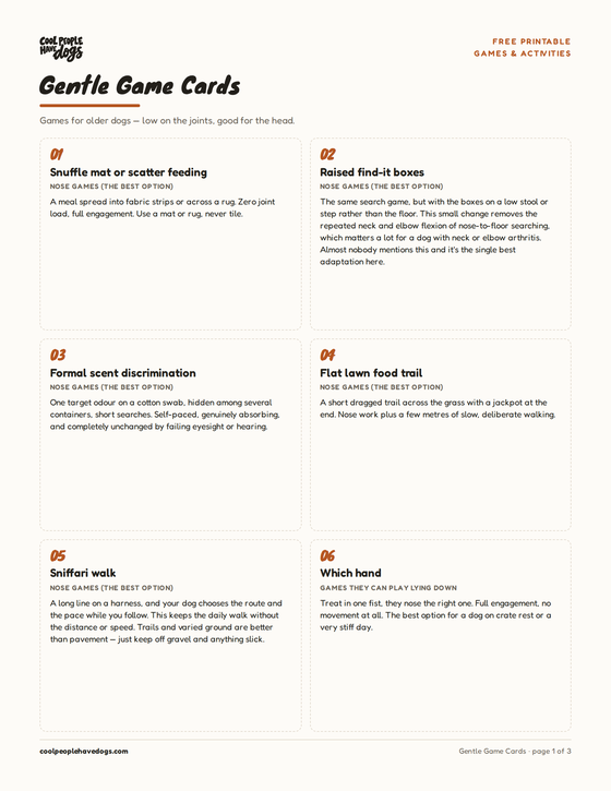 The first page of the Gentle Game Cards printable