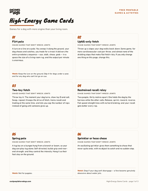 The first page of the High-Energy Game Cards printable