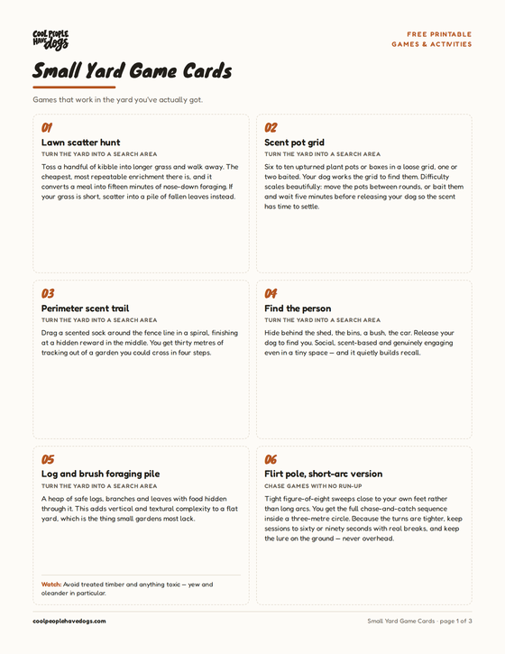 The first page of the Small Yard Game Cards printable